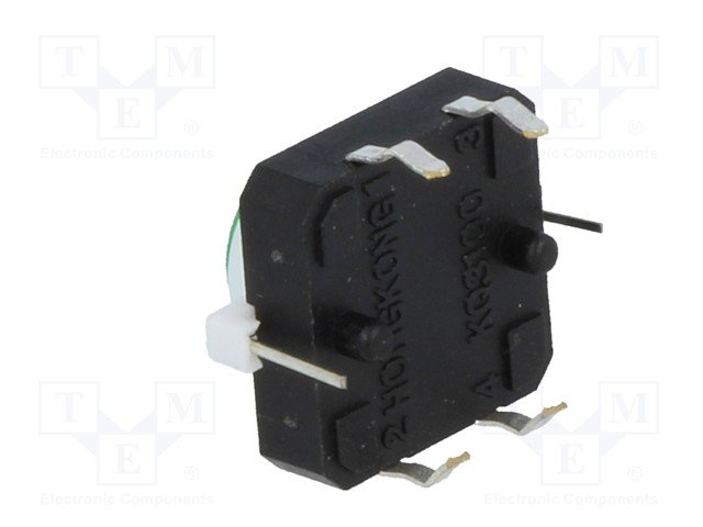Mikroslēdzejs horizontāls, SPST-NO, OFF-(ON), 0.05A/12VDC, THT, 12x12x6.5mm, 2.45N, L=0.5mm, LED zaļa krasa