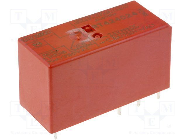 Relejs DC24V, DPDT, 2x8A/250VAC, 2x8A/30VDC, 1.44kΩ(16.6mA), divi kontakti uz pārslēgšanu, 29x12.7x15.7mm, TE Connectivity