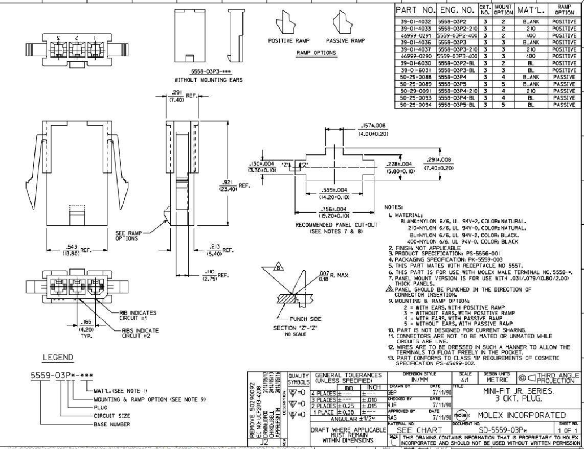 3pin(1x3), korpuss kontaktam "papa", 4.2x4.2mm, Mini-Fit® serija, taisns