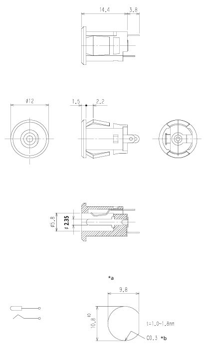 2.5*5.5mm, ligzda, ar sprūdiem (dia. 10.8mm), plastmasas, vadam, 1A/12VDC, LUMBERG