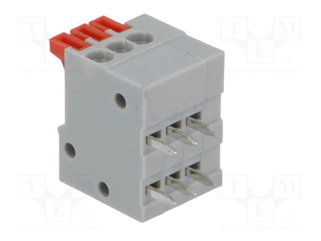 Terminal blocks PCB, 3pin, 2.54mm, 0.5mm2, 150V/2A, 10.16x13.4x12.6mm, pašfiksējoša spaile, leņķisks 90°