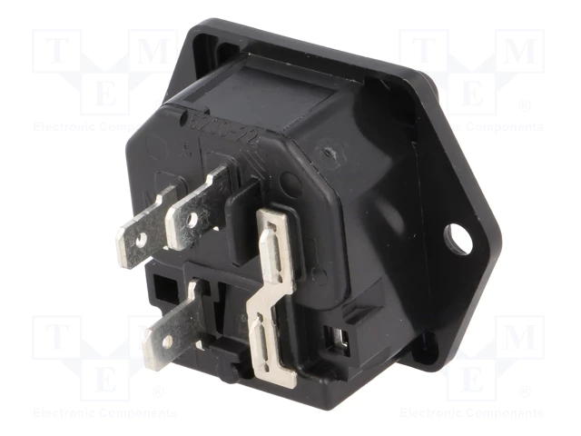 Tikla štekers, 250VAC, 10A, C14(E), + drošinātājs,  ar 2 skrūvēm, šasijai