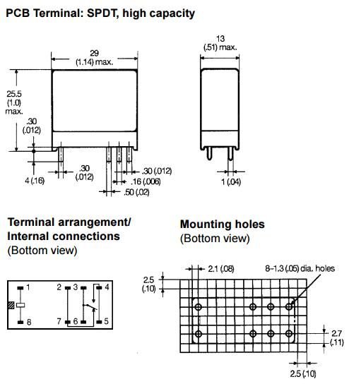 Relejs DC24V, SPDT, 16A/250VAC, 16A/30VDC, 1100Ω(21.8mA), viens kontakts uz pārslēgšanu, 29x13x25.5mm, OMRON