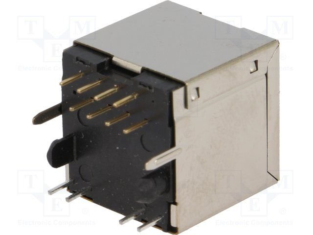 RJ45(8/8) ligzda uz šasijai, ekrānets, 2LED lejā korpusā,THT, vertikāla