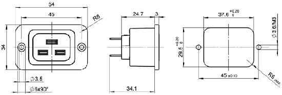 Tikla ligzda, 250VAC, 16A, C19(J), IEC60320, ar skrūvējams, šasijai