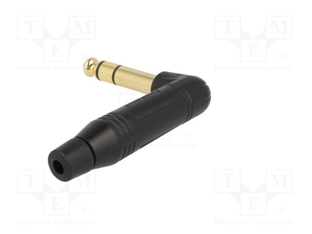 6.35mm štekers, stereo, metālisks, uz vadu, ar amortizatoru, apzelts/melns, leņkisks, AMPHENOL