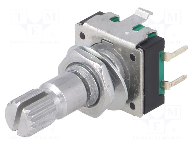 Enkoders, 24imp/revol., 12.4x13.4mm, L=20mm, metāla rokturis D=6mm, vertīkals, ar spiedpogu