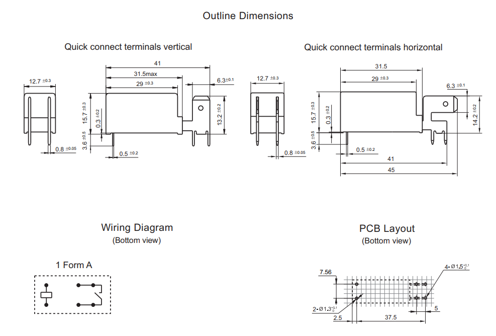 Relejs DC6V, SPST-NO, 20A/250VAC, 20A/24VDC, 90R(66.6mA), viens kontakts(6.3mm) uz saslēgšanu, 29x12.7x15.7mm, HONGFA RELAY