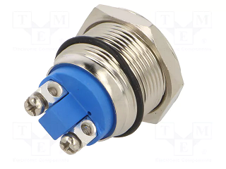 Poga M19x24mm, SPST-NO, OFF-(ON), 2A/36VDC, IP65, metalā, antivandalā, bez fiksacijas