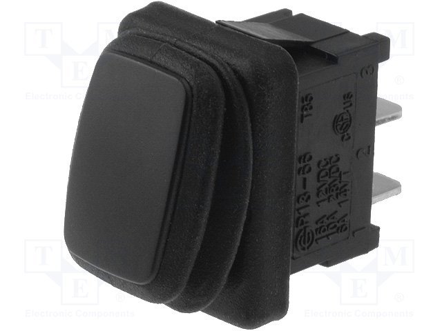 Taustiņslēdzis SPST, ON-OFF, 10A/250VAC, 21x15x13.8mm, IP65, melnā krasa, ģermetiska, ar fiksāciju