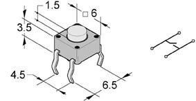 Mikroslēdzejs horizontāls, 6x6x4mm, SPST-NO, OFF-(ON), THT, 0.05A/12VDC, 1.6N, L=1.5mm