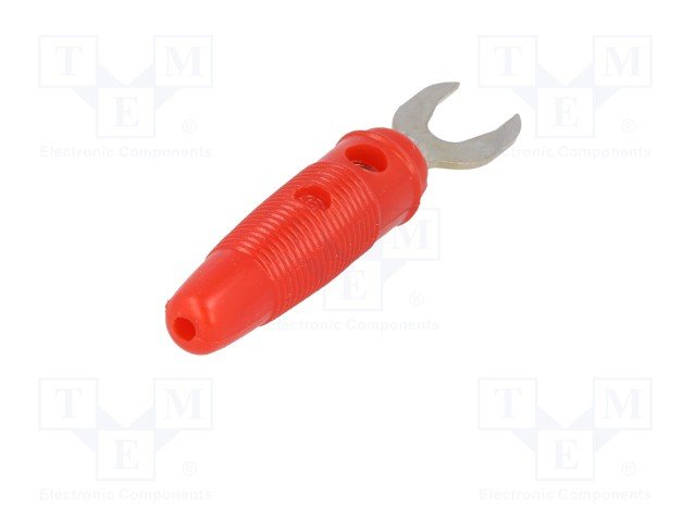 Dakša kontakts 4-6mm, 60VDC, 30A, aizspiednis zem skrūves, sarkana krasa, HIRSCHMANN T&M