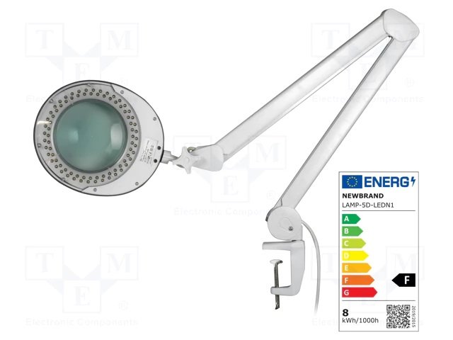 Lampa ar apgaismošanu ar lupu, 5 dpt (x2.25), Ø120mm, 8W, 230VAC, 50/60Hz, LED, baltā