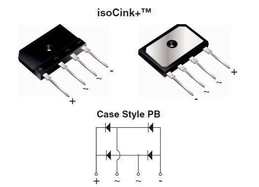 PB5010 Tiltiņš, 1000V, 45A, 30x20x4.6mm, plakans, vertikāls, metāliska pakaļdaļa