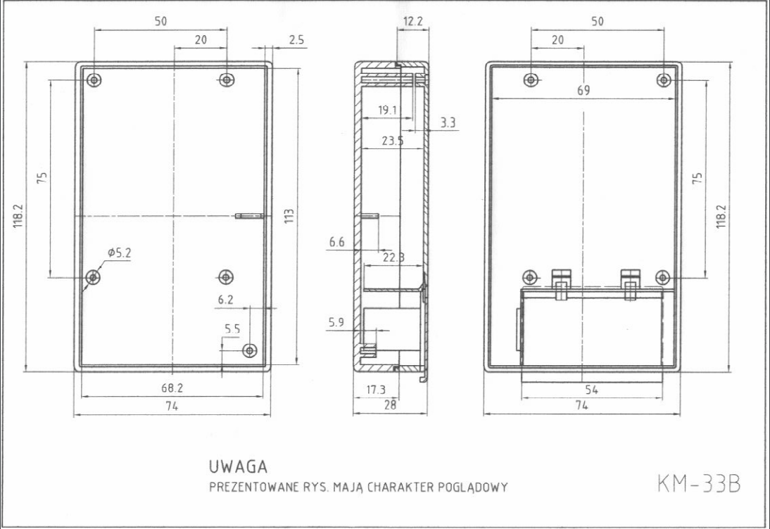 Plastmasas korpuss, 73x117x28mm, ABS, pelekā krasa, ar vāku baterija