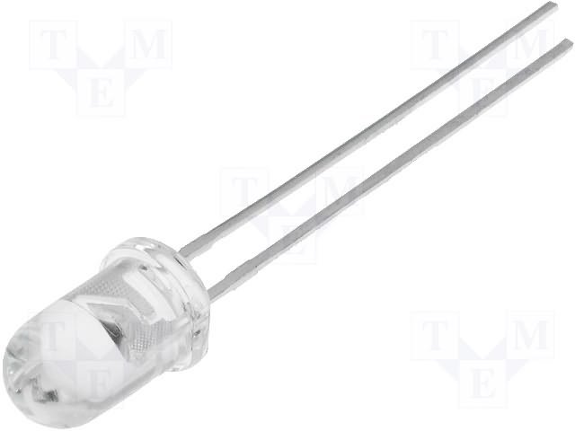 5mm, sarkans, mirgojoša, 5V(4.5...6V), 1.5cd, 30grad, 4.5-6V/10mA, 625nm, gaismas diode