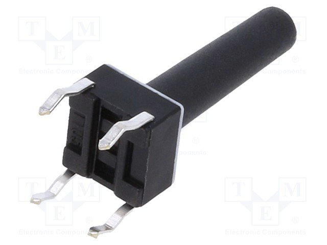 Mikroslēdzejs horizontāls, 6x6x4mm, SPST-NO, OFF-(ON), THT, 0.05A/12VDC, 1.57N, L=13mm