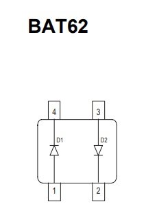 BAT62(62s), SMD, 2xDiodes Schottky, 40V, 2x0.01A, (---|>|---), (---|<|---), (Divas atsevišķas diodes), SOT143