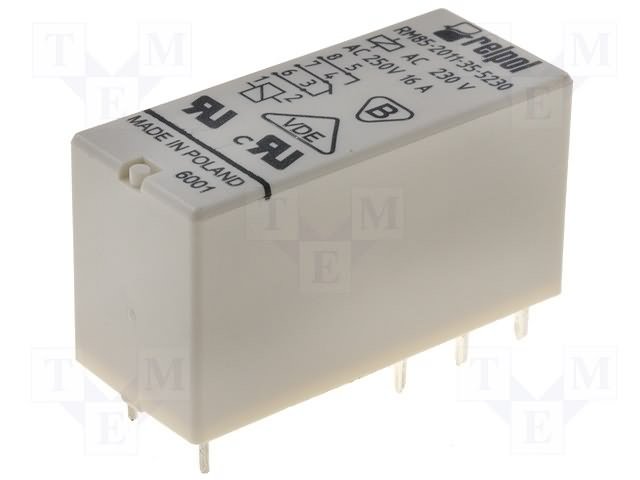Relejs 230V/AC, SPDT, 16A/250VAC, 16A/24VDC, 38.5kΩ(6mA), viena grupas uz pārslēgšana 29x12.7x15.7mm, RELPOL