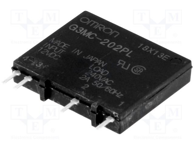 G3MC-202PL-12DC Pusvadītāju relejs, 1 fāze, Uspol=9.6...14.4VDC, Ukom=100...240VAC, 2A, 24.5x20.5x4.5mm, instantaneous switching
