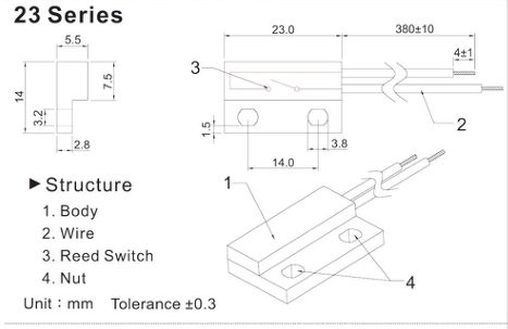 Herkons saslēdzošs 23mm ar magnetu, mēlns, 125V/500mA, SPST-NO, (OFF/ON), IP68