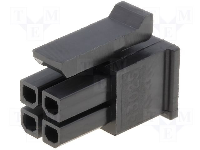 4pin(2x2), MicroFit, korpuss "papa" uz vadam, bez kontaktiem, solis=3x3mm, 5A