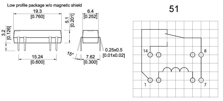 Herkona relejs, 24V(16.8-30V), SPDT, 0.5A/100V, viens kontakts(AgCdO), 14x7x6mm