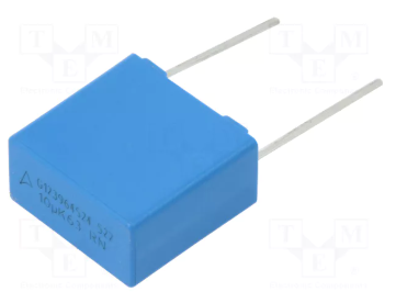 10mkF/63VDC, 40VAC, ±10%, poliesters kondensātors, 15mm, 18x17.5x9mm, EPCOS