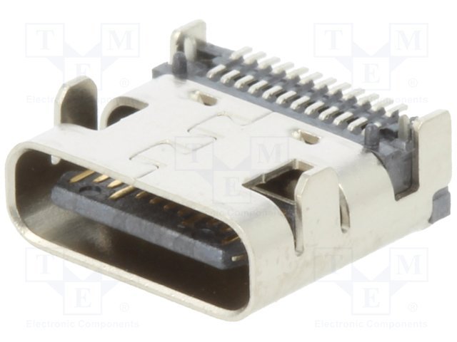 USB-C(type C), 3.1, ligzda, leņkisks, SMD veida, 4 piestiprinājuma punkti, 24pin