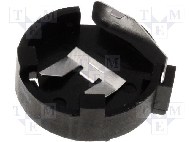 Bateriju turētājs CR1220, plastmasas, horizontals, melna, THT, 1 baterija