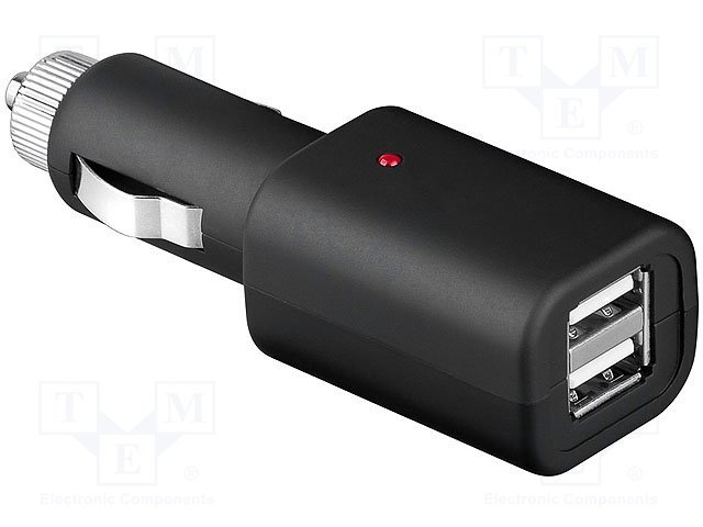 auto štekers piepīpētājam (12...24V DC) uz 2xUSB ligzda, 5V, 2x1.0A(1x2.0A), melnā krasa