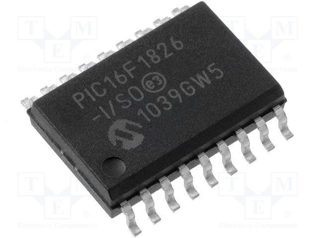 PIC16F1826-I/SO SMD Mikroshēma PIC microcontroller, EEPROM:256B, SRAM:256B, 32MHz, SO18-300