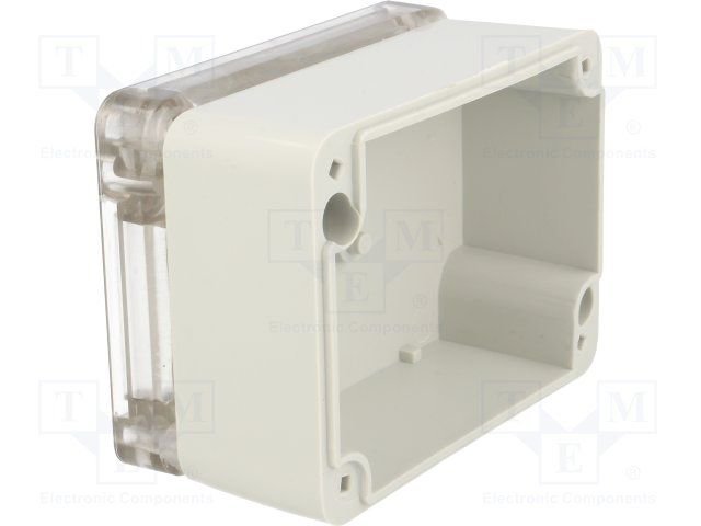 Plastmasas korpuss, 88x64x42mm, IP65, ABS, pelēkā krasa, ar caurspīdīgu vāku