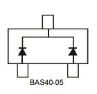 BAS40-05(K45), SMD, 2xDiodes Schottky, 40V, 2x0.1A, 350mW, 5ns, (Anod-Katod-Anod) (---|>|---/---|<|---), SOT23
