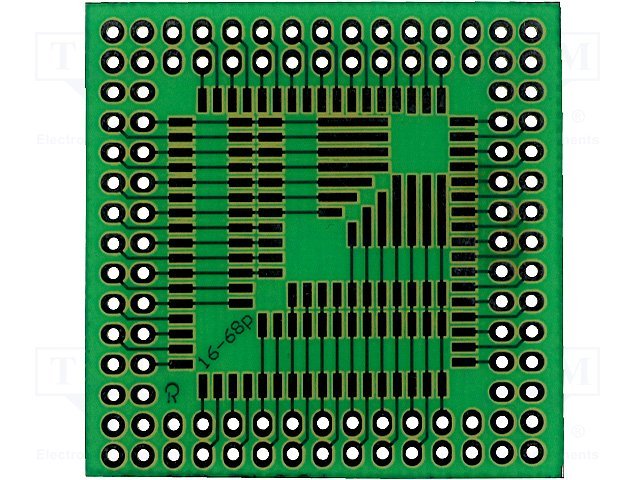 Maketēšanas plate, SMD, 40x40mm, PLCC16, PLCC20, PLCC24, PLCC28, PLCC44, PLCC52, PLCC68, solis=2.54mm, stikltekstolits, 1.5mm