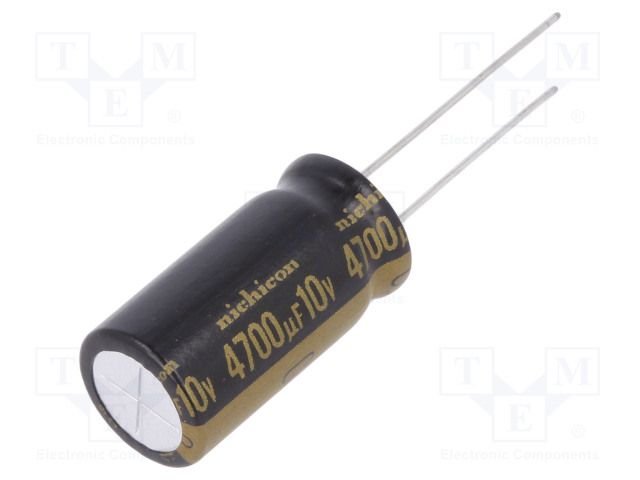 4700/10V, -40...85°C, Ø12.5x25mm, ±20%, kondensators elektrolitiskais, Serija KW, AUDIO, 2000h, NICHICON