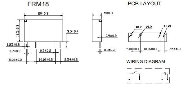 Relejs DC5V, SPST-NO, 5A/250VAC, 5A/30VDC, 208Ω(24mA), viens kontakts uz saslēgšanu, 20x12.5x5mm, FORWARD INDUSTRIAL CO.
