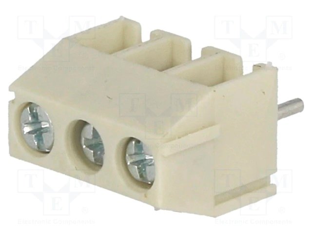 Terminal blocks PCB, 3pin, 3.5mm, 0.5...1.5mm2, 300V/10A, 8.4x10.5x6.8mm, leņķisks, peleks