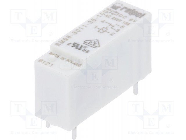 Relejs DC6V, SPDT, 8A/250VAC, 8A/24VDC, 160R(37mA), viens kontakts uz pārslēgšanu, 30x10x16.2mm, RELPOL