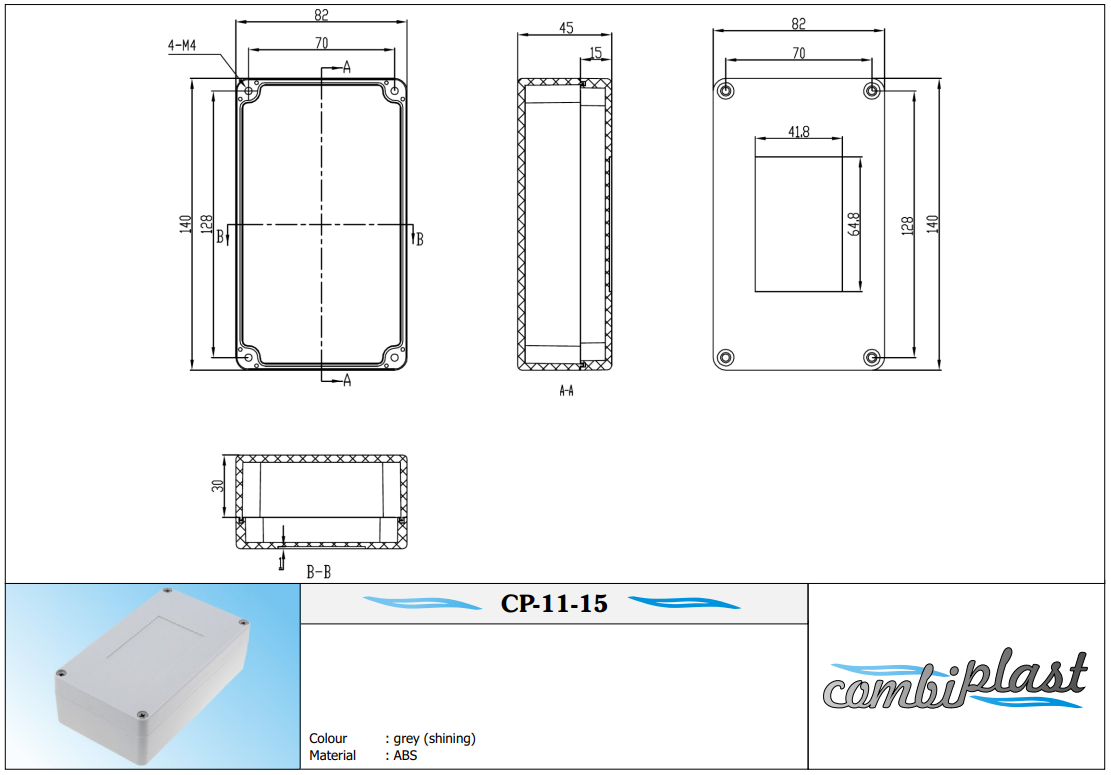 Plastmasas korpuss, 82x140x45mm, IP65, ABS, pelēkā krasa