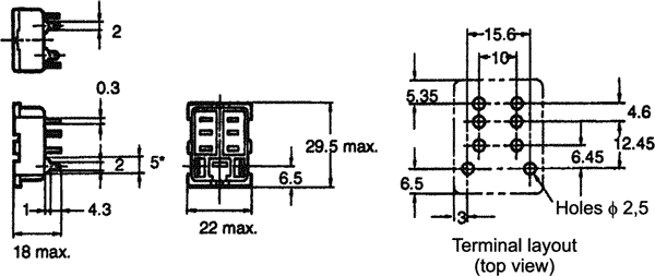 Releja pamats, 8pin(2+2x3), 15A/250VAC, PCB montaža, relejam LY2