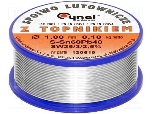 1mm 60Sn/40Pb, 100g, Lodalva ar flusu F-SW26, No Clean, 2.5%, 190°C