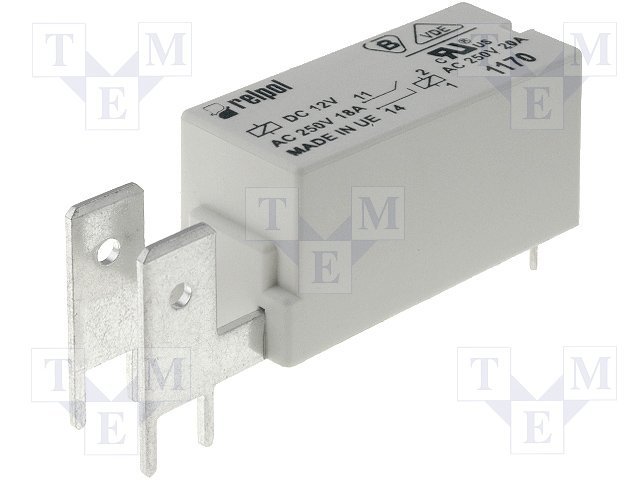 Relejs DC24V, SPST-NO, 20A/250VAC, 20A/24VDC, 2.3kΩ(10.5mA), viens kontakts(6.3mm) uz saslēgšanu, 29x12.7x15.7mm, RELPOL