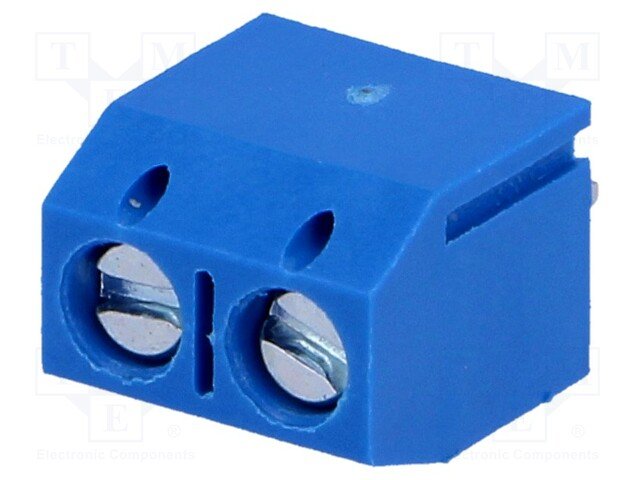 Terminal Blocks PCB, ar skrūvēm, 2pin, 5mm, 2.5mm2, 250V/16A, 10x7.6x10mm