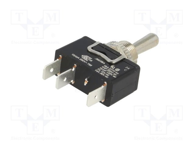 Tumblers, SP3T, (ON)-OFF-(ON), 16A/250VAC, lodēšanai, 6.3x0.8mm, M12, 29.5x14x17mm, IP67, BULGIN, bez fiksacijas