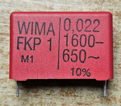 22nF/1600VDC, 650VAC, ±5%, polipropilēns kondensātors 27.5mm, 11x21x31.5mm, WIMA