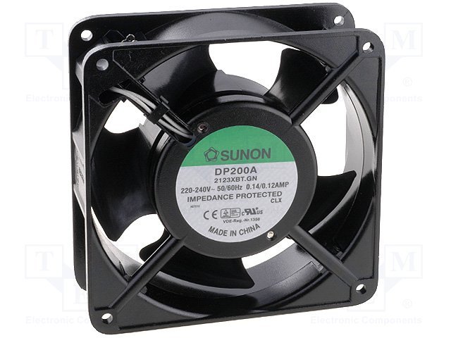 120x120x38mm, AC230V, ritgultnis, 165m3/h, 45dB, 2850prm, 22W, Ventilators