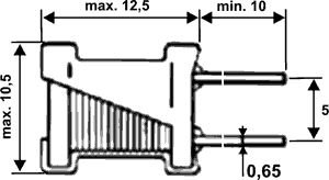 Drosele vertikālā, 1mH, 750mA, 1.5Ω, THT, ±10%, Ø10x12mm