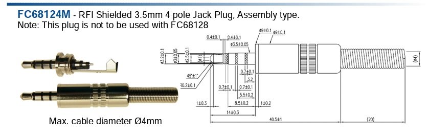 3.5mm (4 kont.) štekers, stereo+video, metālisks, ar amortizatoru, CLIFF