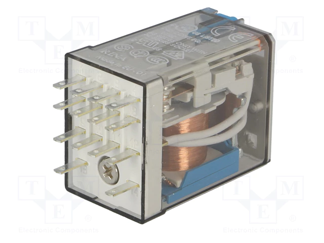 Relejs DC24V, 4PDT, 4x7A/250VAC, 4x7A/24VDC, 600Ω(40mA), četri kontakti uz pārslēgšanu, 27,7x20,7x35,8mm, FINDER